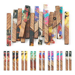16Pcs 8 Colors Transparent Resin & Walnut Wood Big Pendants&nbsp;RESI-TA0002-53