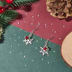 Christmas Snowflake Alloy Dangle Earrings with Glass Beads&nbsp;EJEW-TA00077