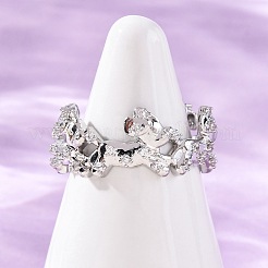 Brass Micro Pave Clear Cubic Zirconia Cuff Rings for Women&nbsp;RJEW-G345-02P