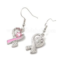 October Breast Cancer Pink Awareness Ribbon Alloy Dangle Earrings with Rhinestone&nbsp;EJEW-Z027-01P