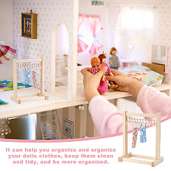 AHADEMAKER 1 Set Wood Doll Garment Rack Sets&nbsp;DJEW-GA0001-37