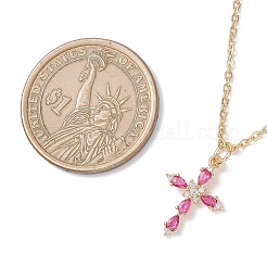 Brass Glass Cross Pendant 304 Stainless Steel Cable Chain Necklaces for Women&nbsp;NJEW-JN05545
