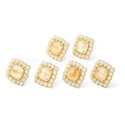 Ion Plating(IP) Natural Citrine Square Stud Earrings with Plastic Pearl Beaded&nbsp;EJEW-E599-03G-03