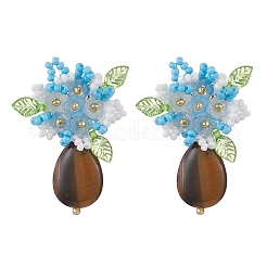 Handmade Glass Seed Beads Natural Tiger Eye Stud Earrings&nbsp;EJEW-MZ00449-02