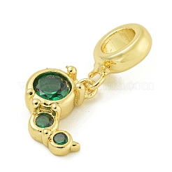 Rack Plating Brass Pave Green Cubic Zirconia Insects European Dangle Charms&nbsp;KK-Z067-35G