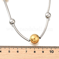 304 Stainless Steel Curved Tube Round Beaded Necklaces&nbsp;NJEW-R030-01GP