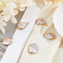 5Pcs Electroplated Natural Keshi Pearl Teardrop Pendants&nbsp;PEAR-HS0001-21
