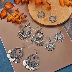4Pair 4 Style Filigree Coin Dangle Earrings&nbsp;EJEW-SW00009