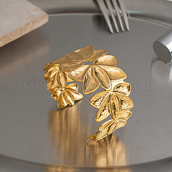 304 Stainless Steel Vintage Flower Wide Open Cuff Bangles for Women&nbsp;DF2042