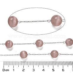 304 Stainless Steel with Glass Cat Eye Link Chains&nbsp;CHS-G038-08P-04