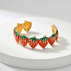 304 Stainless Steel Enamel Red Strawberry Open Cuff Bangles for Women&nbsp;WG62D08-01