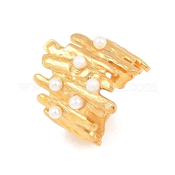 304 Stainless Steel with ABS Plastic Pearl Cuff Open Rings&nbsp;RJEW-Z137-02G