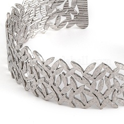 Non-Tarnish 304 Stainless Steel Hollow Leaf Open Cuff Bangles for Women&nbsp;LS-BJEW-K241-03D-P