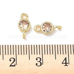 Brass Pave Cubic Zirconia Flat Round Connector Charms&nbsp;KK-P348-11G-04
