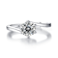 Rhodium Plated 925 Sterling Silver Moissanite Rhinestone Solitaire Ring&nbsp;AJEW-U007-24P