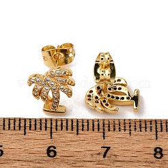 Brass Micro Pave Clear Cubic Zirconia Stud Earrings&nbsp;LS-EJEW-D328-04G-05