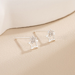 Brass Pave Clear Cubic Zirconia Stud Earrings for Women&nbsp;WGFB949-01