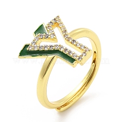 Mixed Color Enamel Initial Letter Adjustable Ring with Clear Cubic Zirconia&nbsp;RJEW-P045-01G-Y