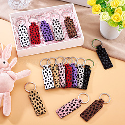 16Pcs 8 Colors Rectangle Leopard Pattern PU Leather Keychains&nbsp;KEYC-TA0001-38