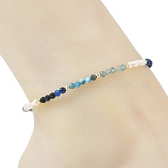 Gradient Faceted Round Natural Mixed Stone & Potato Natural Pearl Beaded Anklets&nbsp;AJEW-AN00873-03