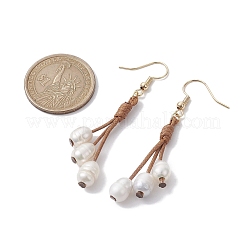 Natural Pearl Dangle Earrings with Waxed Polyester Cords&nbsp;EJEW-TA00310