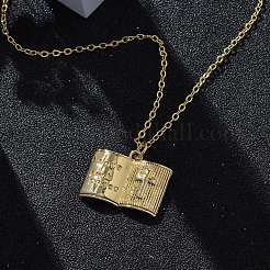 Brass Cross Bible Book Pendant Necklaces for Women Men&nbsp;LS-NJEW-S438-03G
