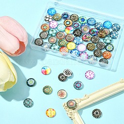 60Pcs Printed Glass Half Round Cabochons&nbsp;GGLA-FS0001-14