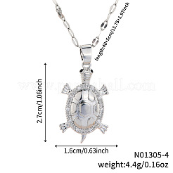 Brass Clear Cubic Zirconia Shiny Tortoise Pendant Dapped Chain Necklaces for Women&nbsp;NW3403-2