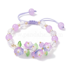 Flower Glass & Acrylic Braided Bead Adjustable Bracelets for Women&nbsp;BJEW-JB10446
