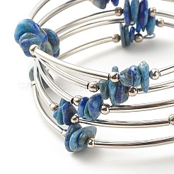 5-Loop Natural Lapis Lazuli Chip Beaded Wrap Bracelets for Women&nbsp;BJEW-JB01517-10