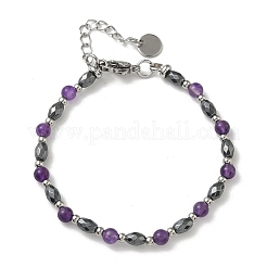 Natural Amethyst & Non-magnetic Synthetic Hematite Beaded Bracelets for Women&nbsp;BJEW-Z148-01P-06