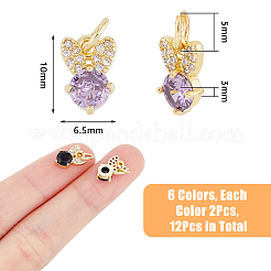 12PCS 6Colors Brass Micro Pave Cubic Zirconia Charms&nbsp;KK-DC0003-72