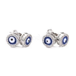 Blue Evil Eye Brass Stud Earrings&nbsp;ZIRC-Z017-01P