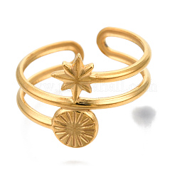 Ion Plating(IP) 304 Stainless Steel Star Cuff Ring&nbsp;RJEW-N038-111LG