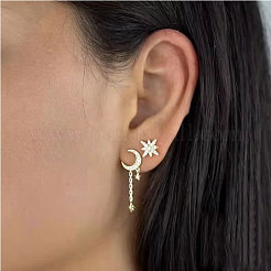 Moon with Star Brass Micro Pave Clear Cubic Zirconia Dangle Stud Earrings&nbsp;FS-WG98EA0-01