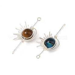 4Pcs 4 Styles Dyed Natural Green Jade & Amethyst & Yellow Tiger Eye & Dyed Blue Tiger Eye Round Wire Wrapped Pendants&nbsp;PALLOY-TA00451