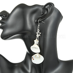 Shell & Brass & 304 Stainless Steel Dangle Earrings&nbsp;EJEW-TA00809