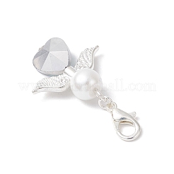 Heart Angel Glass & Glass Pearl Pendant Decorations&nbsp;HJEW-JM03773-02