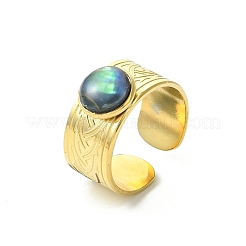 Paua Shell Round 304 Stainless Steel Cuff Open Rings for Women&nbsp;RJEW-JR01070