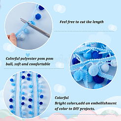 6.5 Yards Gradient Color Polyester Pom Pom Ball Fringe Lace Trims&nbsp;SRIB-PH0001-41