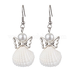 Angel Spiral Shell & Glass Pearl Dangle Earrings&nbsp;EJEW-JE05838