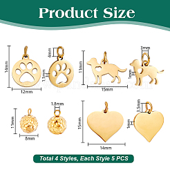 20Pcs 4 Styles 304 Stainless Steel Pendants&nbsp;STAS-PH0006-62