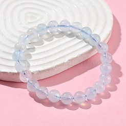 Natural Aquamarine Round Bead Stretch Bracelets for Men Women&nbsp;BJEW-U034-01C-02