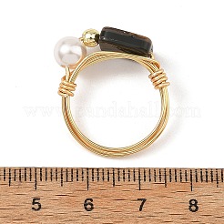 Eco-Friendly Copper Wire with Natural Abalone Shell/Paua Shell Finger Rings&nbsp;RJEW-JR01086-01