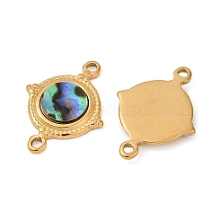 304 Stainless Steel Natural Paua Shell Flat Round Connector Charms&nbsp;STAS-L288-14G-01