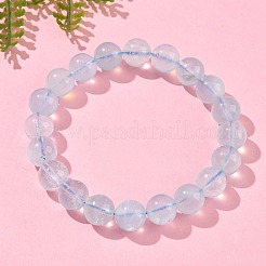 Natural Aquamarine Round Bead Stretch Bracelets for Men Women&nbsp;BJEW-U034-01A-01