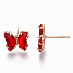 Cubic Zirconia Butterfly Stud Earrings with Glass&nbsp;KK-S365-003B