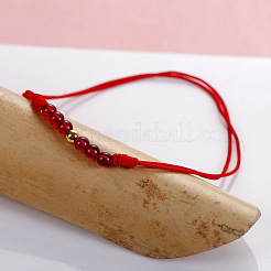 4MM Natural Garnet & Brass Round Lucky Beads Cotton Cord Adjustable Anklets for Women&nbsp;FS-WG9DCA0-01