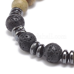Natural Lava Rock & Wood Braided Bead Bracelet&nbsp;BJEW-JB08537