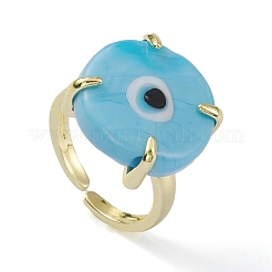 Lampwork Evil Eye Open Cuff Ring&nbsp;RJEW-M147-01LG-02